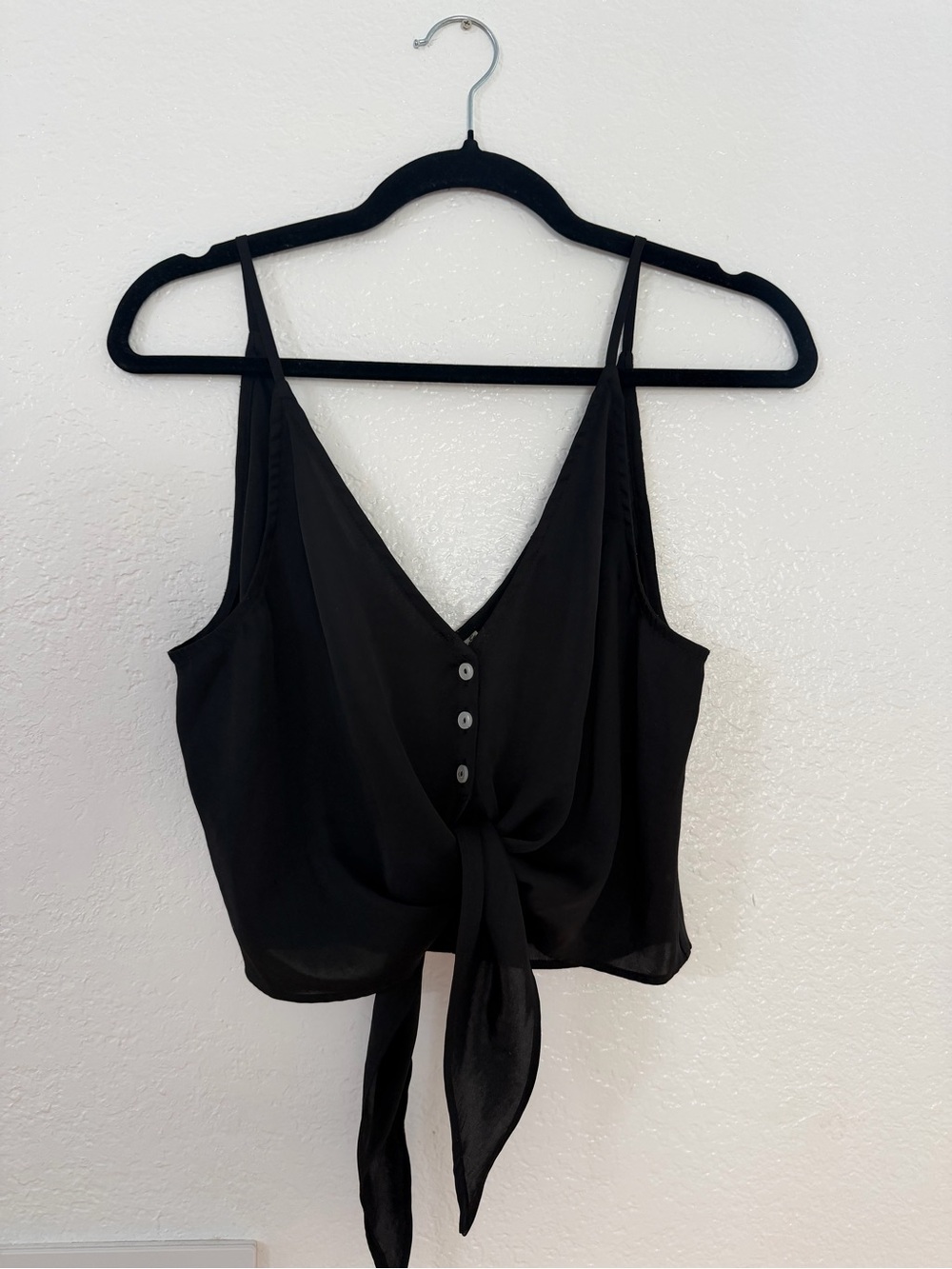 Free People Black Tie-Front Cami Top